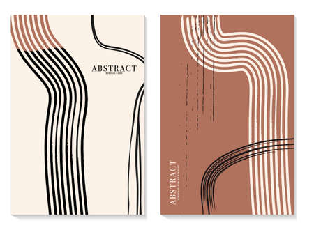 Minimal abstract lines poster. Line art background   in pastel neautral tones.のイラスト素材