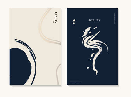 Abstract background elegant web card, minimal template, organic shapes. Beauty flyer, brochure, poster, web design , business template. Exclusive collage set in vectorのイラスト素材