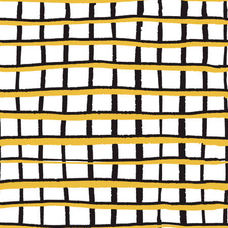 Grid seamless pattern yellow black, geometric design. Black Line abstract simple artのイラスト素材