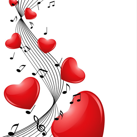 Romantic background with hearts and notes. Vector illustrationのイラスト素材