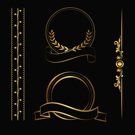 Set of design gold elements and ornamental vintage  decoration. Vector illustrationのイラスト素材