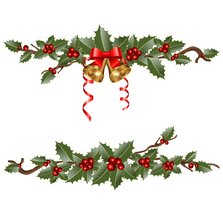 Christmas garlands with  branches hollyのイラスト素材