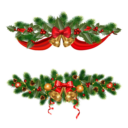 Christmas decorations with fir tree and decorative elementsのイラスト素材