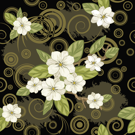 Seamless floral background. Pattern with flowers and leafs. Vector illustration.のイラスト素材