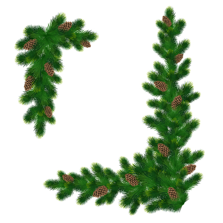 Christmas decorations with fir tree and pine cones. Design element for Christmas decoration. Vector illustrationのイラスト素材