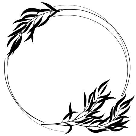 Round wreath with willow branches. Graceful vector frame for a greeting card design.のイラスト素材