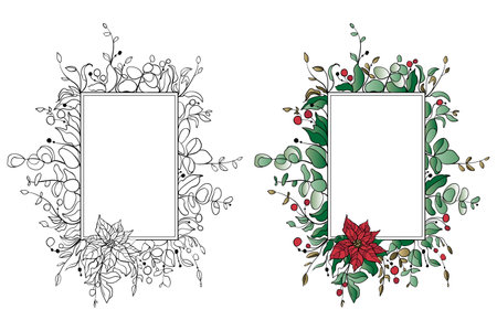 Classic Christmas greeting vector illustration. Frame with traditional Christmas and New Year elements.のイラスト素材