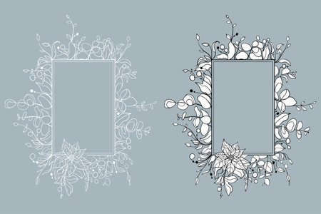 Graphical frame with poinsettia flowers and branches. floral vector illustrationのイラスト素材