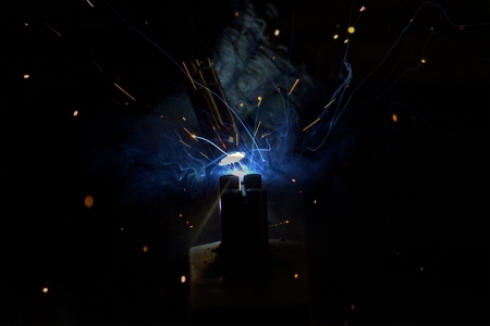 Welding steel with sparksの写真素材