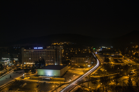 Evening picture of the city, hired transport and riding cars.の写真素材
