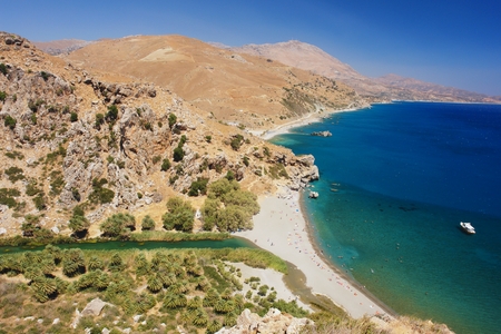 View from the hill on the beach Preveli, Creteの写真素材