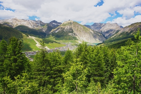 View of Livigno in the Italian Alpsの写真素材