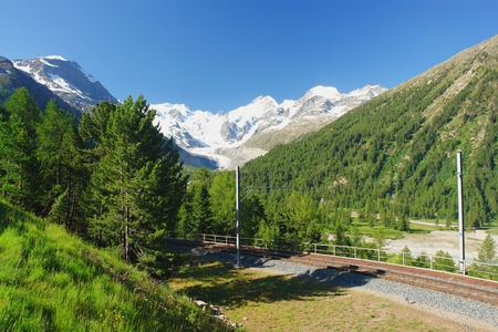 Bernina Pass, view of the Morteratsch glacier, Swiss Alpsの写真素材