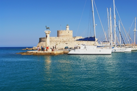 Rhodes, View of the Mandraki harborの写真素材