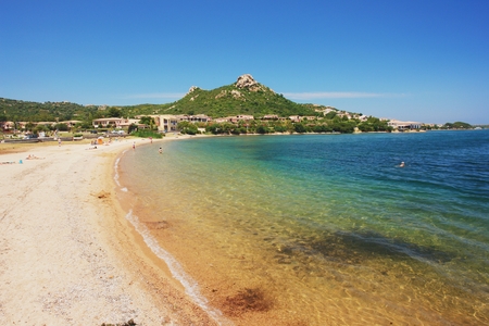 The beach in Cannigione, Sardiniaの写真素材