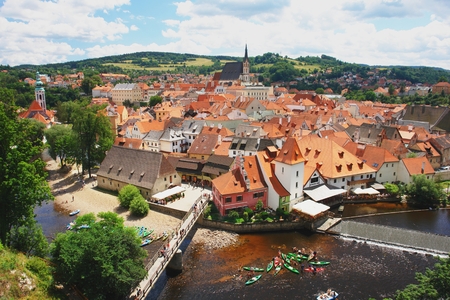 View of the old town Cesky Krumlov, Czech Republicのeditorial素材