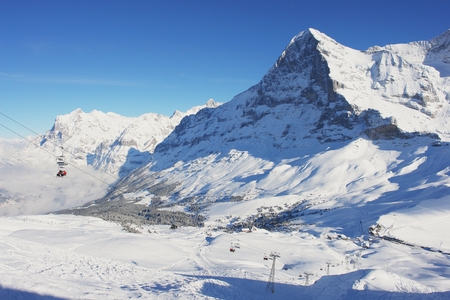 View of Kleine Scheidegg and the Eiger, Swiss Alpsの写真素材