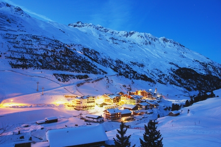 Night view the alpine village Vent in the Austrian Alpsの写真素材