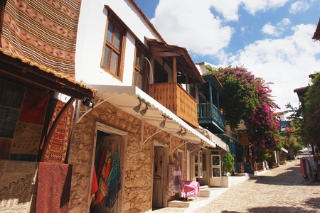 Street in Kas with traditional houses, Turkeyのeditorial素材