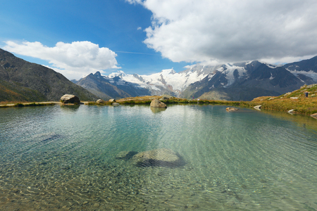 Saas Grund, view of the lake from the Kreuzboden, Switzerlandの写真素材