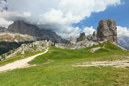 Cinque Torri, rock formations in Dolomites, Italyの写真素材