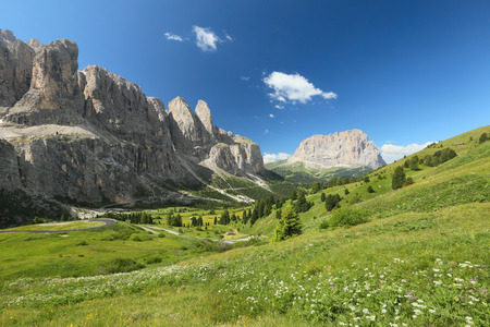 dolomites landscape view from Passo di Gardena, Italyの写真素材