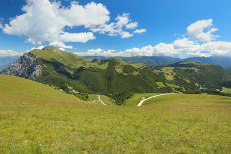 view of mountains from Monte Baldo, Lake Gardaの写真素材