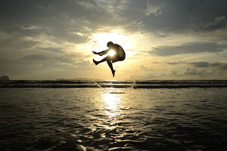 Jumping likes shrimpの写真素材