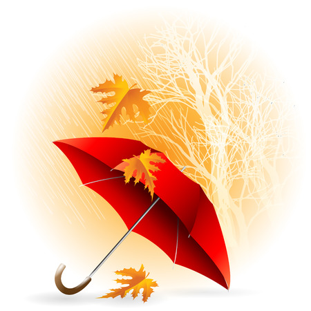Umbrella and Rain. Single Flat Autumn Icon . Simple and Minimalistic Style. Vectorのイラスト素材