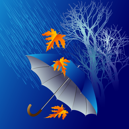Umbrella and Rain. Single Flat Autumn Icon . Simple and Minimalistic Style. Vectorのイラスト素材