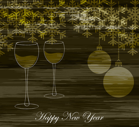 Christmas and New Year greeting card. Vector illustration. Blurred background. Snowy evening street with lights. Wallpaper.のイラスト素材