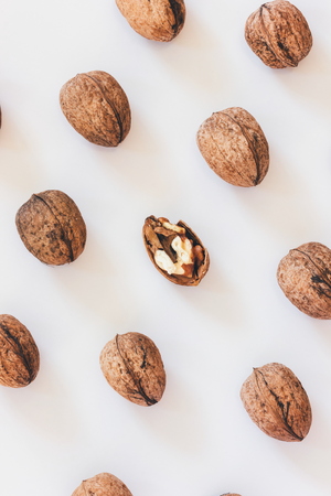 Walnuts in a unique patternの写真素材