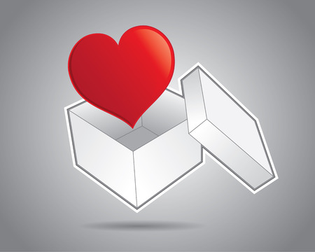 White cardboard box with cover and a heartのイラスト素材