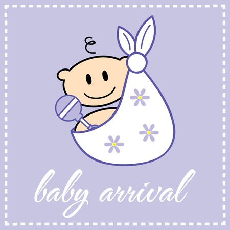 Happy baby in a white cloth with flowersのイラスト素材