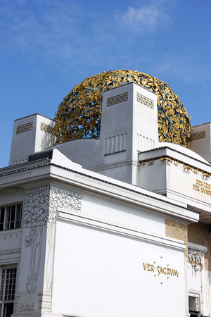 VIENNA, AUSTRIA - MAY 4, 2013: The detail of the golden globe on the Secession Building in Vienna. This secession pavilion serves as the Exhibition Hall for Contemporary Art.のeditorial素材