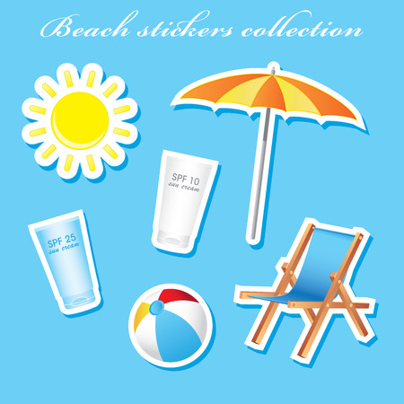 Colorful sunny beach stickers collectionのイラスト素材