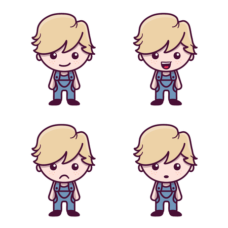 Cute cartoon boy character in Kawaii styleのイラスト素材