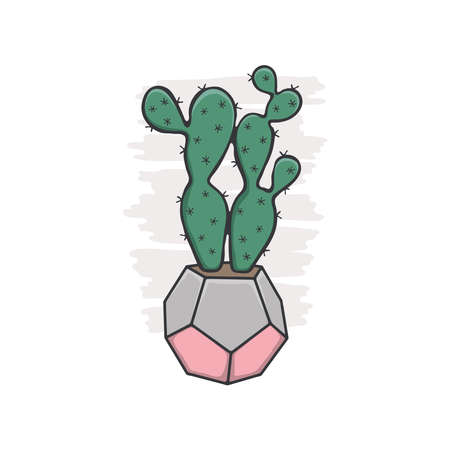 Desert cactus in colorful design flowerpot. Cactus with spikes. Regular cacti. Hygge vector collection.のイラスト素材