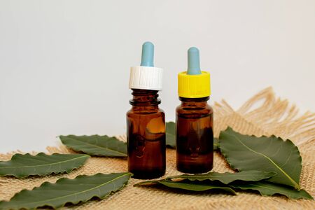 Tea tree essential oil in a small bottle. Selective focus.natureの写真素材