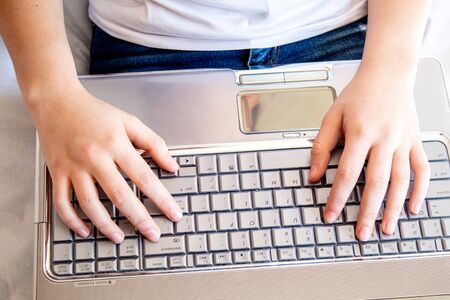 distance learning. online lessons. pandemicselective focus technologyの写真素材