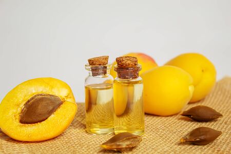 apricot oil in a small jar. selective focus. nature.medicalの写真素材
