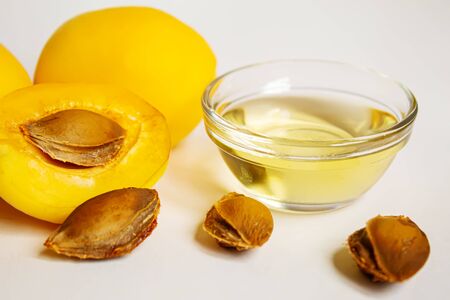apricot oil in a small jar. selective focus. nature.medicalの写真素材