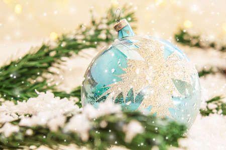 Merry Christmas Holidays greeting card background. Selective focus. nature.の写真素材