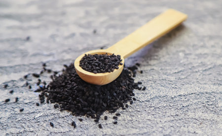 black wool cumin seeds.selectiv focus.