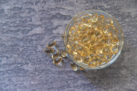 vitamin E capsules. selective focus medicalの写真素材