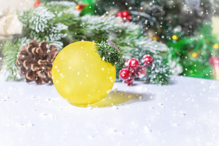 Christmas background greeting card with beautiful decor. Selective focus.の写真素材