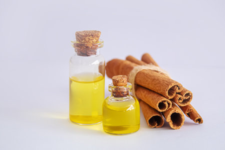 Christmas essential oil in a small jar. Selective focus.natureの写真素材