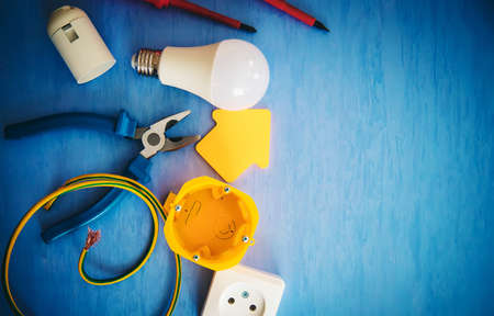 lectrical work in the house. Selective focus.industrial