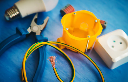 lectrical work in the house. Selective focus.industrial