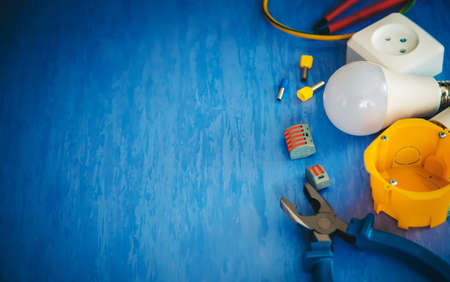lectrical work in the house. Selective focus.industrial